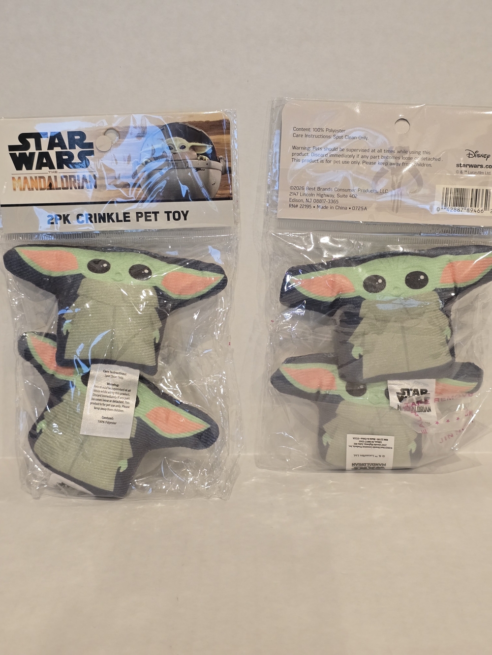 Star Wars The Mandalorian Baby Yoda (Grogu) 2-Pack Crinkle Pet Toy